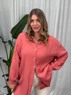 Musselin Bluse - Lang in Blush