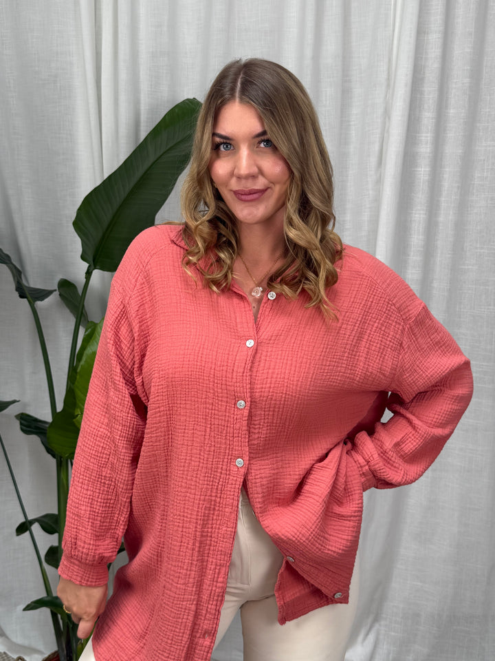 Musselin Bluse Maui - Lang in Blush