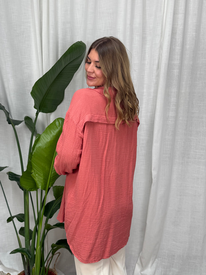Musselin Bluse Maui - Lang in Blush