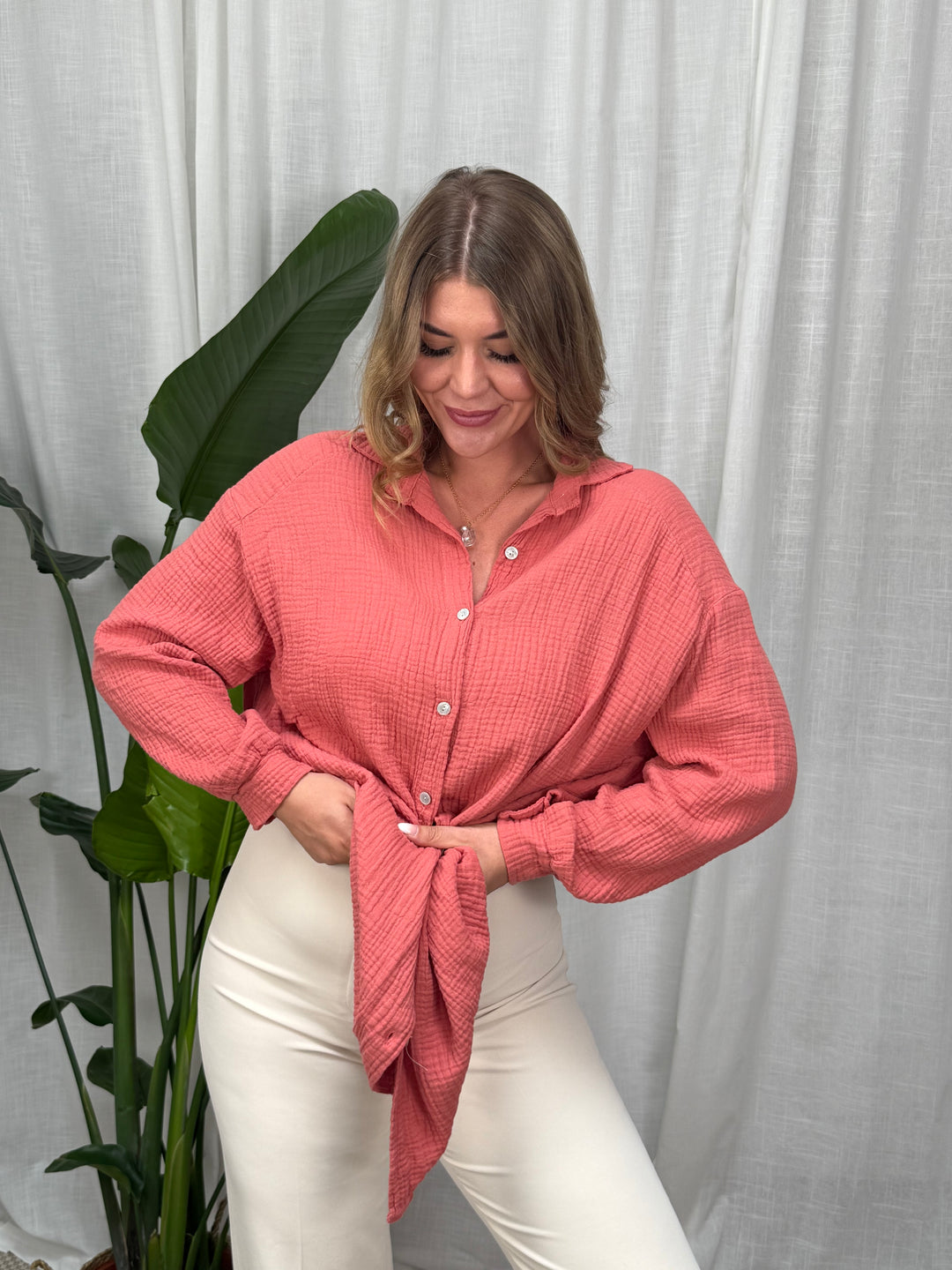 Musselin Bluse Maui - Lang in Blush