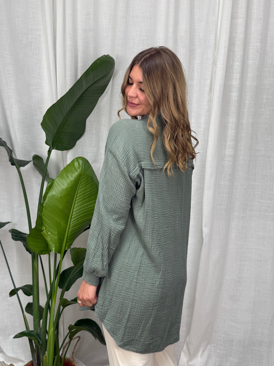 Musselin Bluse Maui - Lang in Khaki
