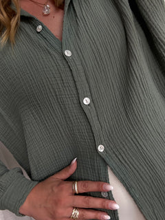 Musselin Bluse - Lang in Khaki
