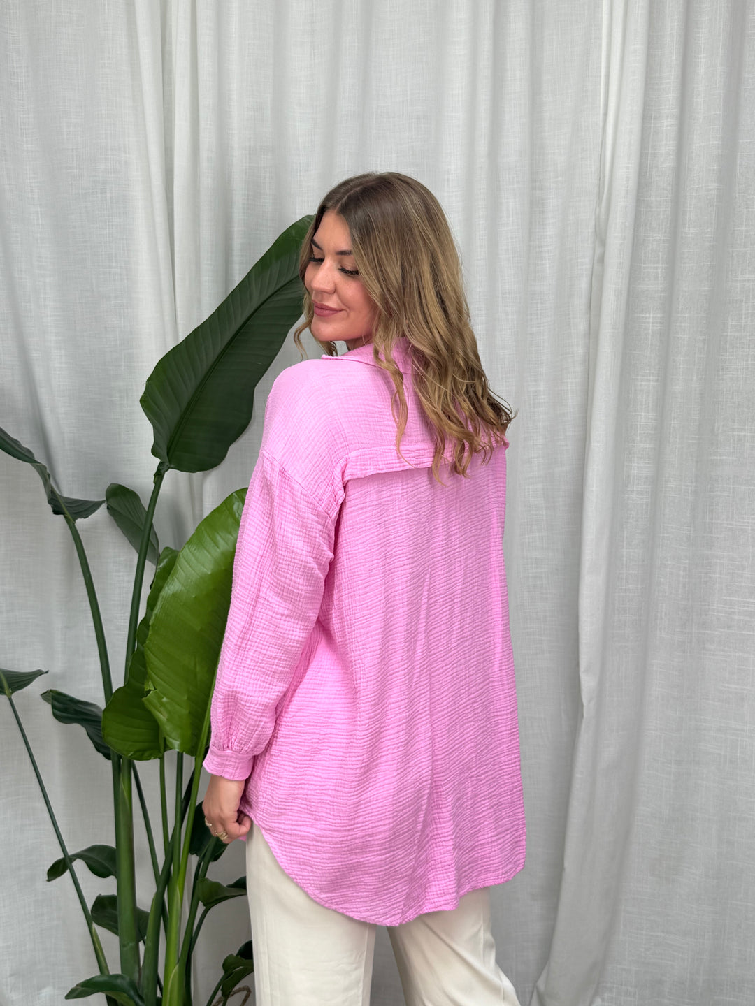Musselin Bluse Maui - Lang in Candypink