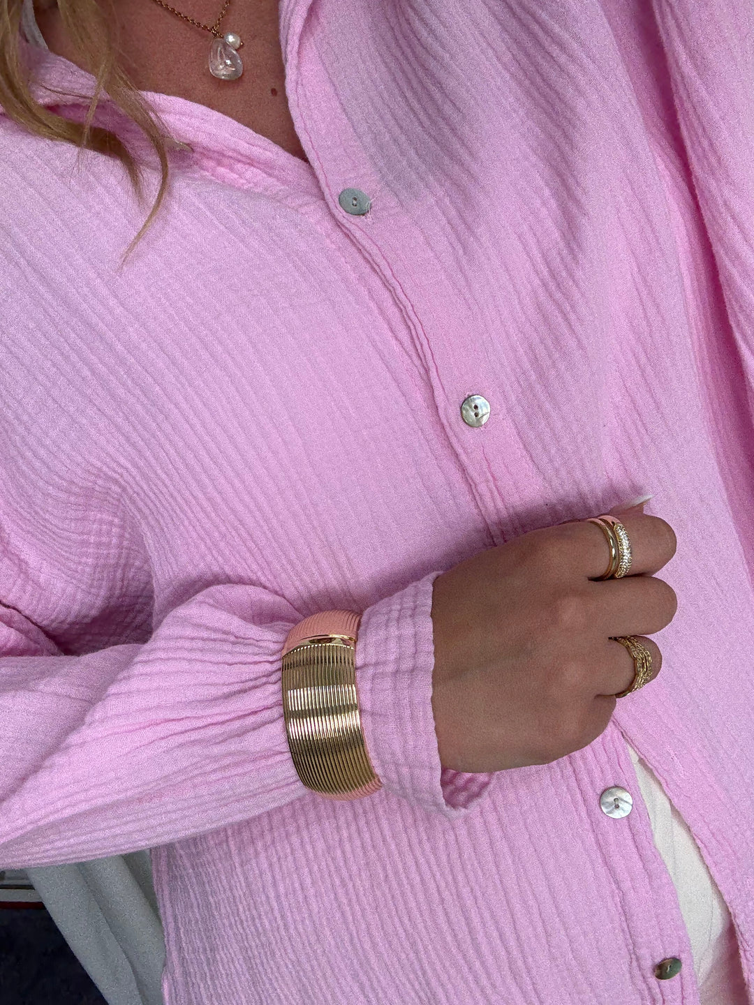 Musselin Bluse Maui - Lang in Babyrosa