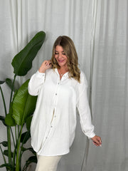 Musselin Bluse Maui - Lang in Weiß