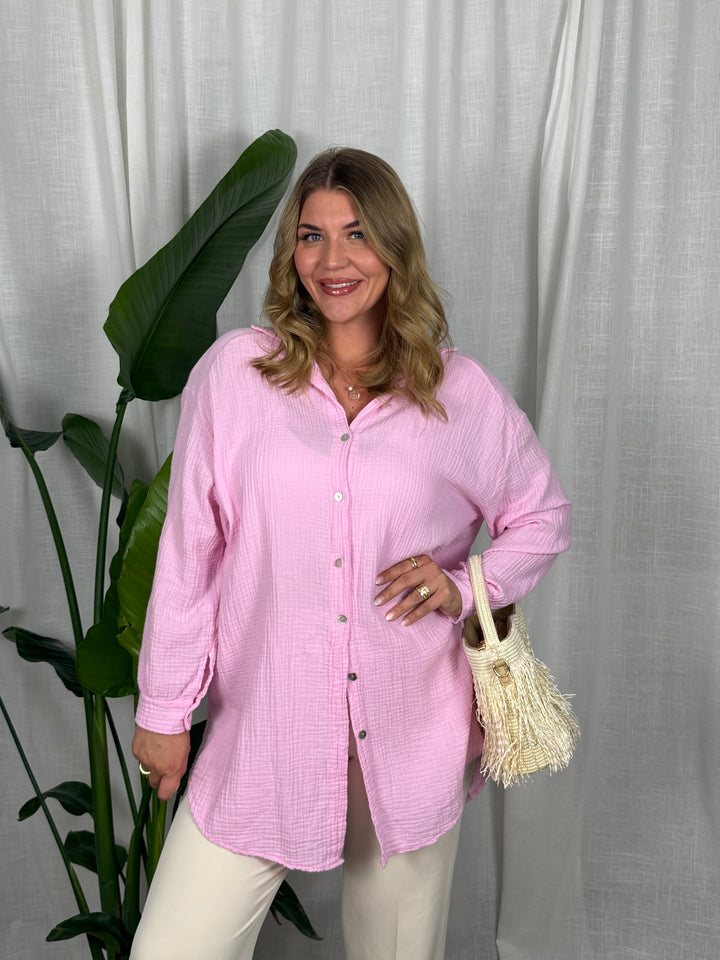 Musselin Bluse Maui - Lang in Babyrosa