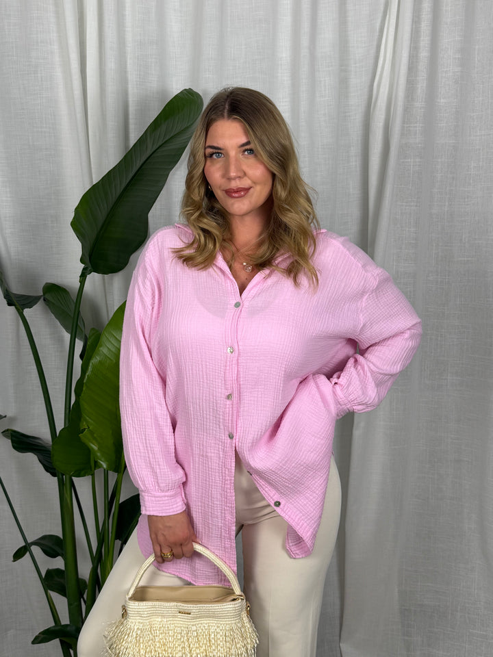 Musselin Bluse Maui - Lang in Babyrosa