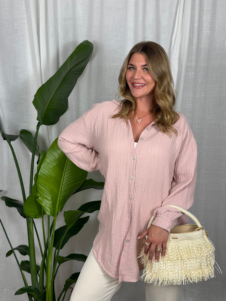 Musselin Bluse Maui - Lang in Altrosa