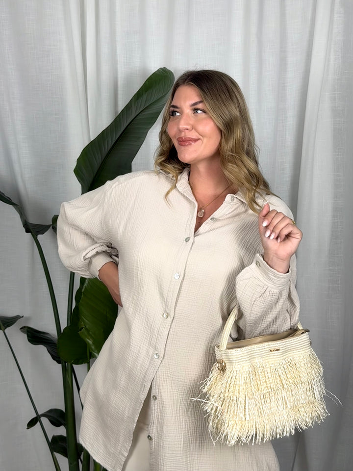 Musselin Bluse Maui - Lang in Beige