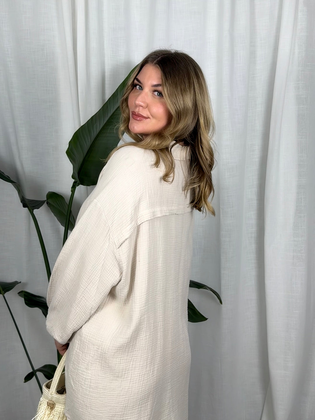Musselin Bluse Maui - Lang in Beige