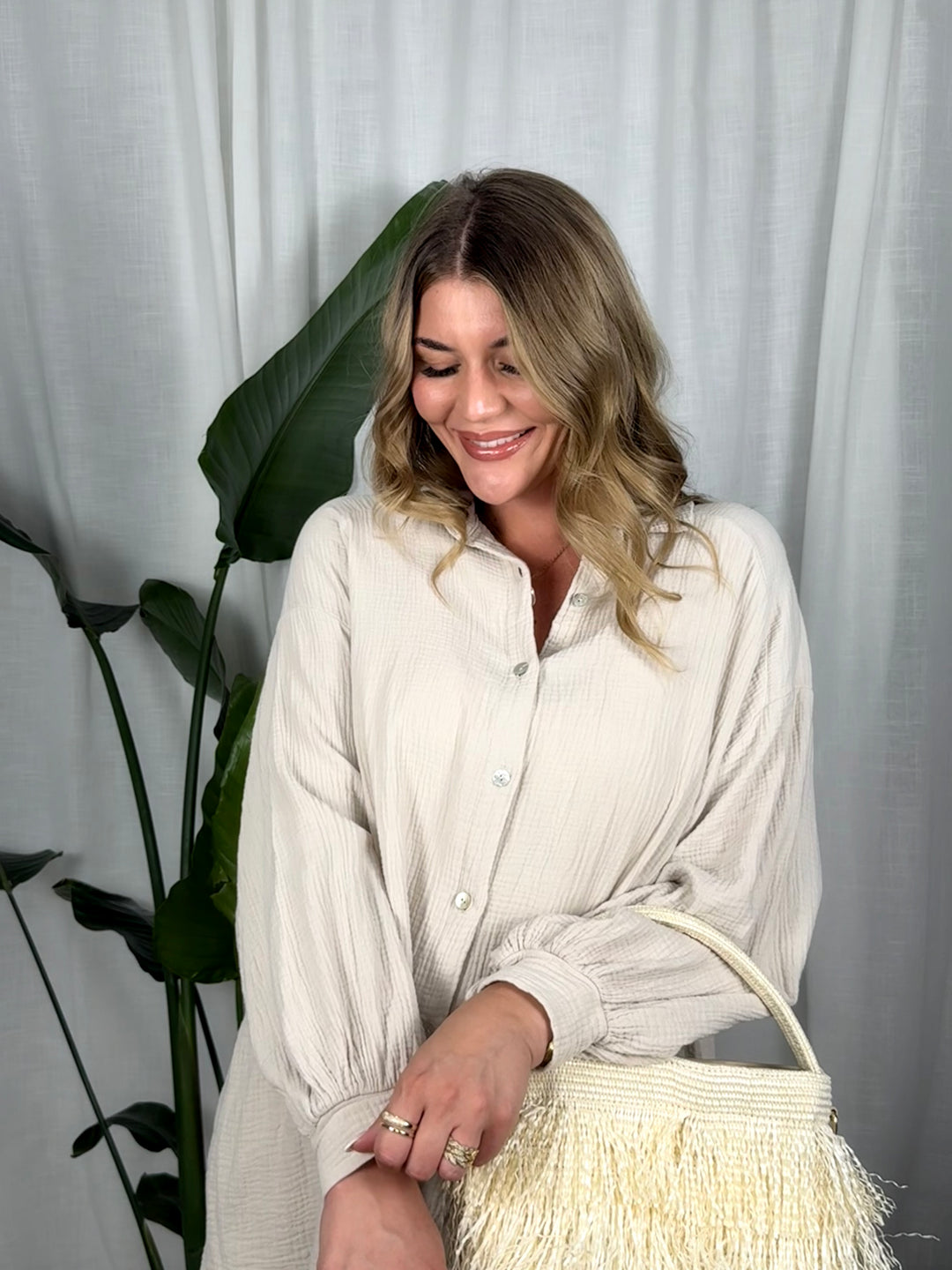Musselin Bluse Maui - Lang in Beige