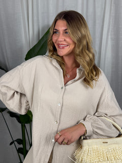 Musselin Bluse - Kurz Beige