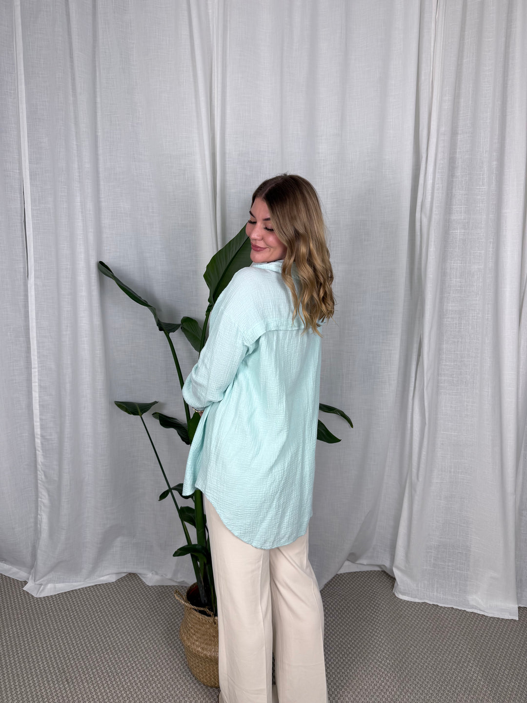 Musselin Bluse Maui - Lang in Mint