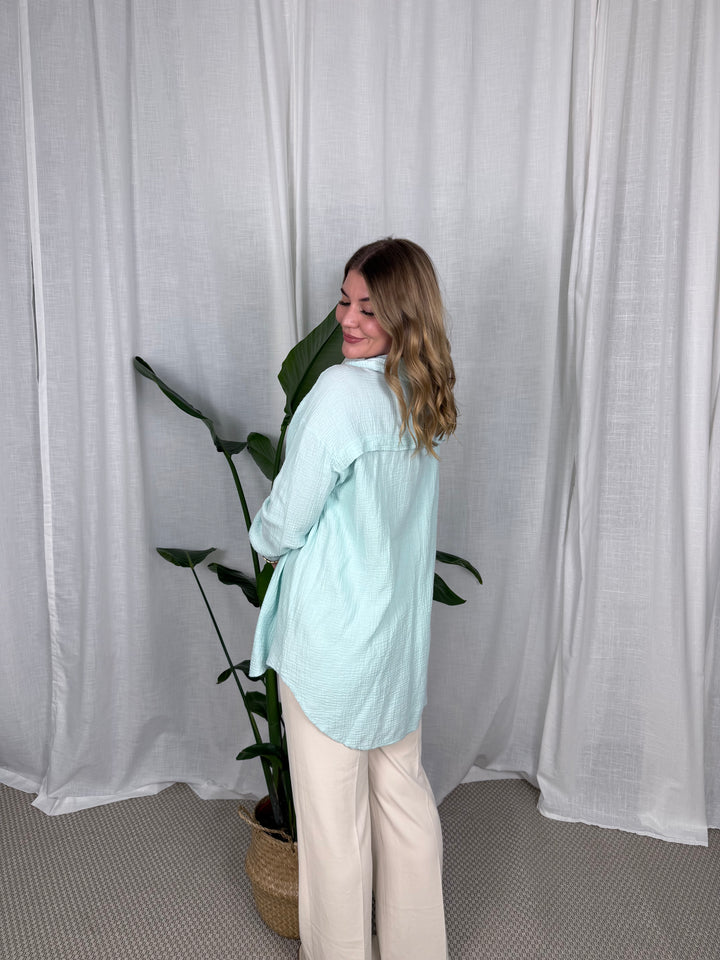 Musselin Bluse Maui - Lang in Mint