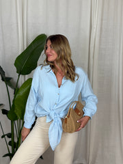 Musselin Bluse Maui - Lang in Hellblau