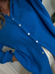 Musselin Bluse Bali - Kurz Royalblau
