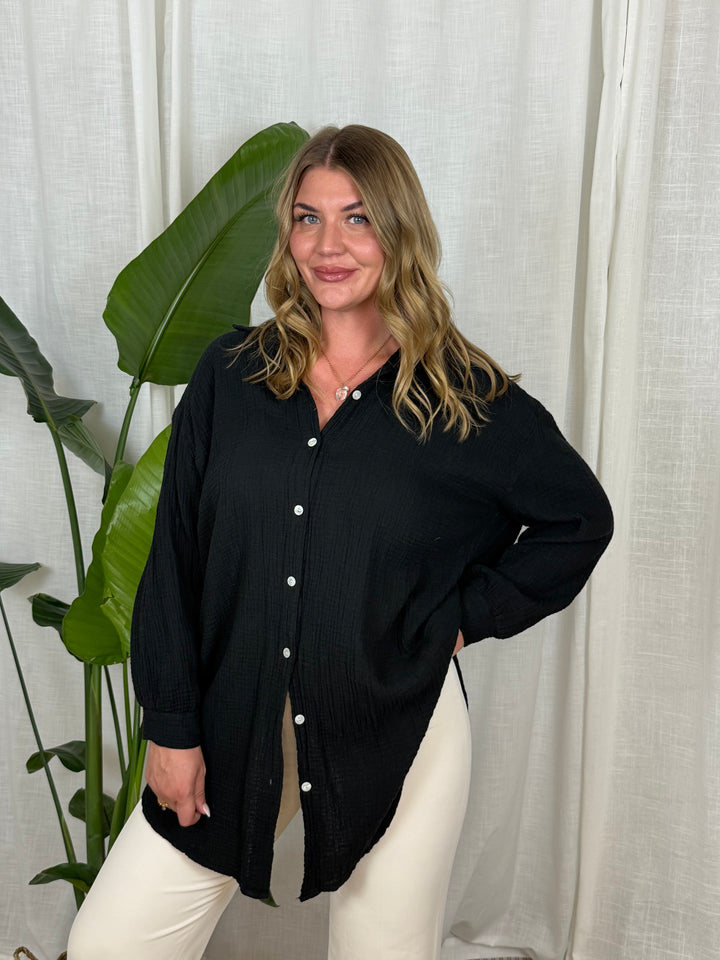 Musselin Bluse Maui - Lang in Schwarz