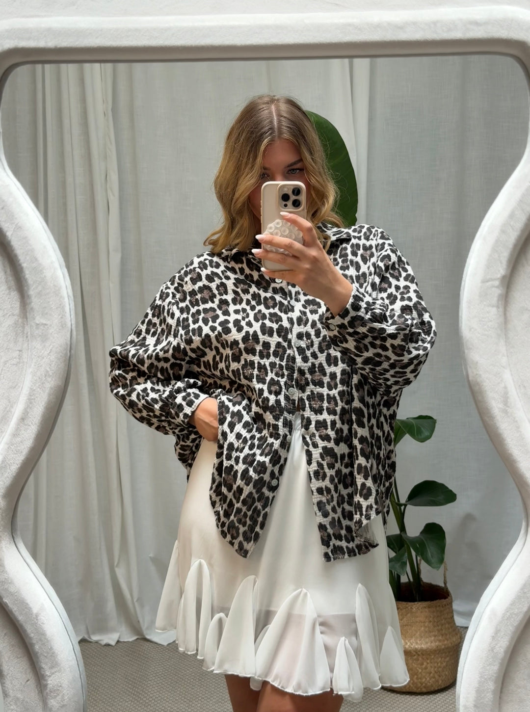 Musselin Bluse LeoLove - Kurz Leo Beige