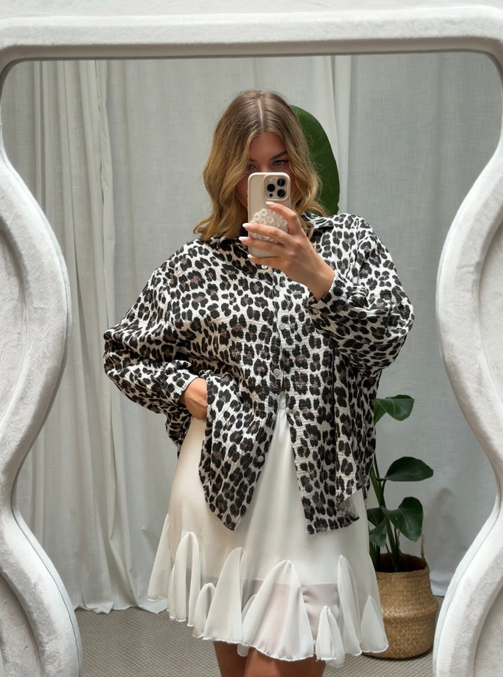 Musselin Bluse LeoLove - Kurz Leo Beige