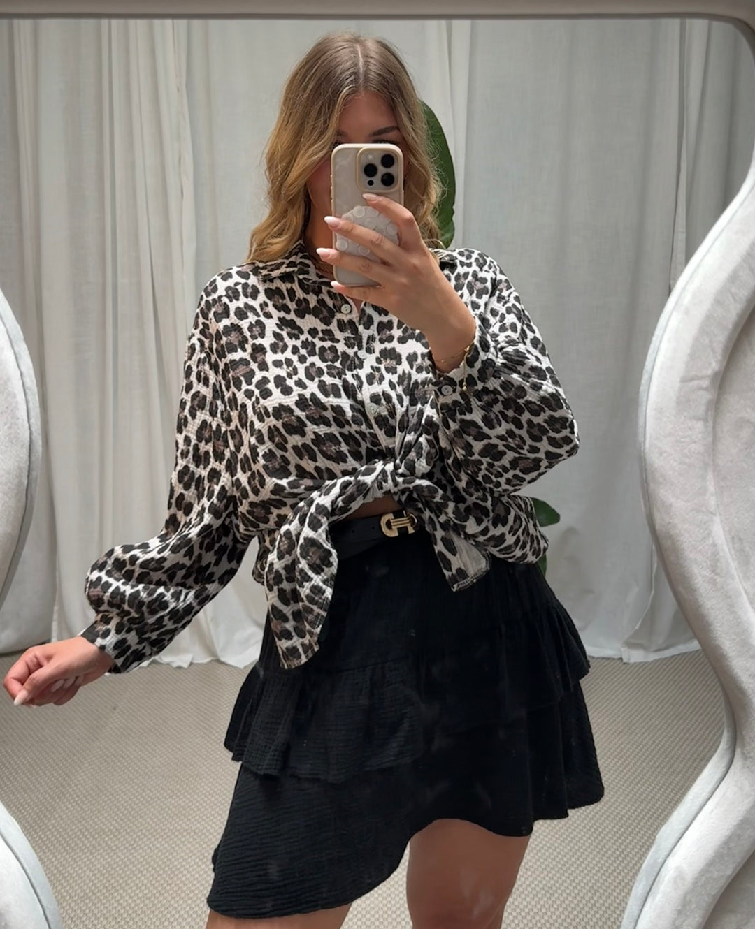 Musselin Bluse LeoLove - Kurz Leo Beige
