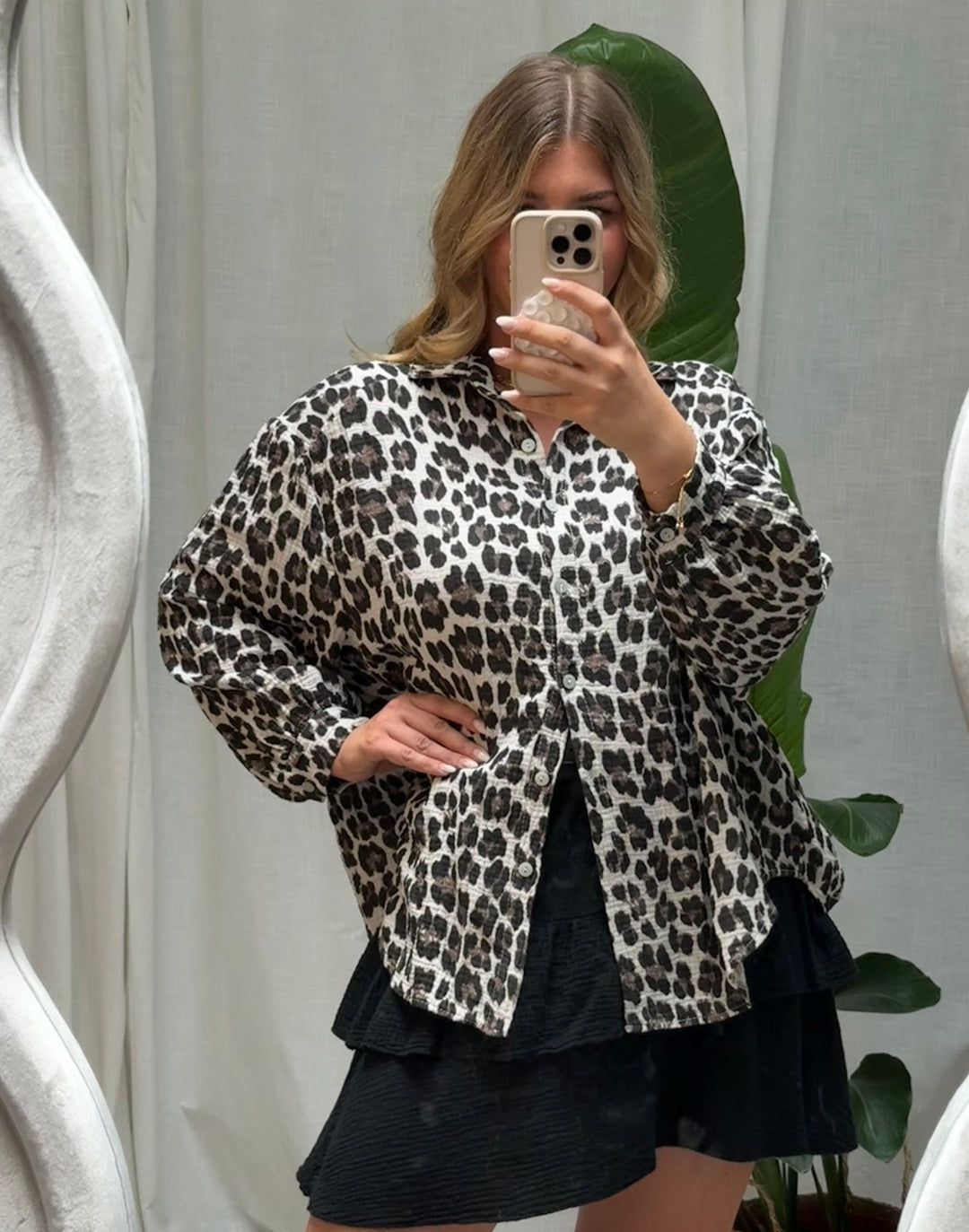 Musselin Bluse LeoLove - Kurz Leo Beige
