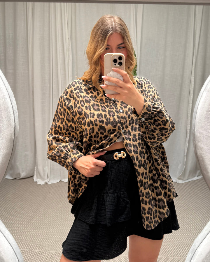 Musselin Bluse LeoLove - Kurz Leo Braun