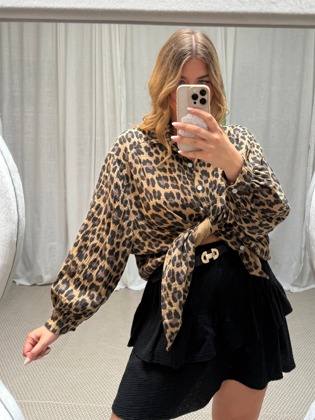 Musselin Bluse LeoLove - Kurz Leo Braun