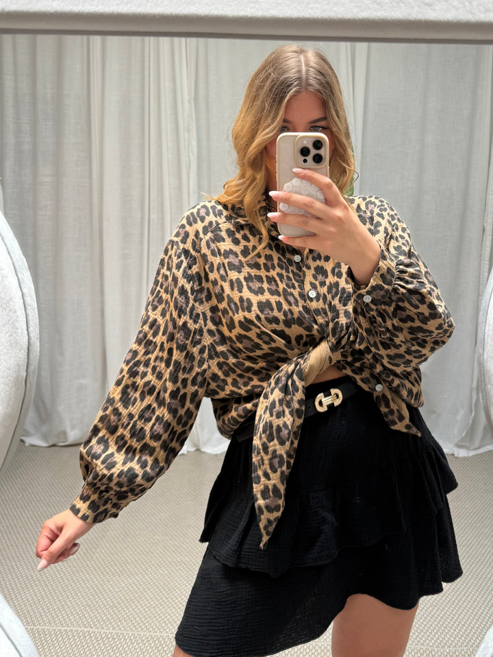 Musselin Bluse LeoLove - Kurz Leo Braun