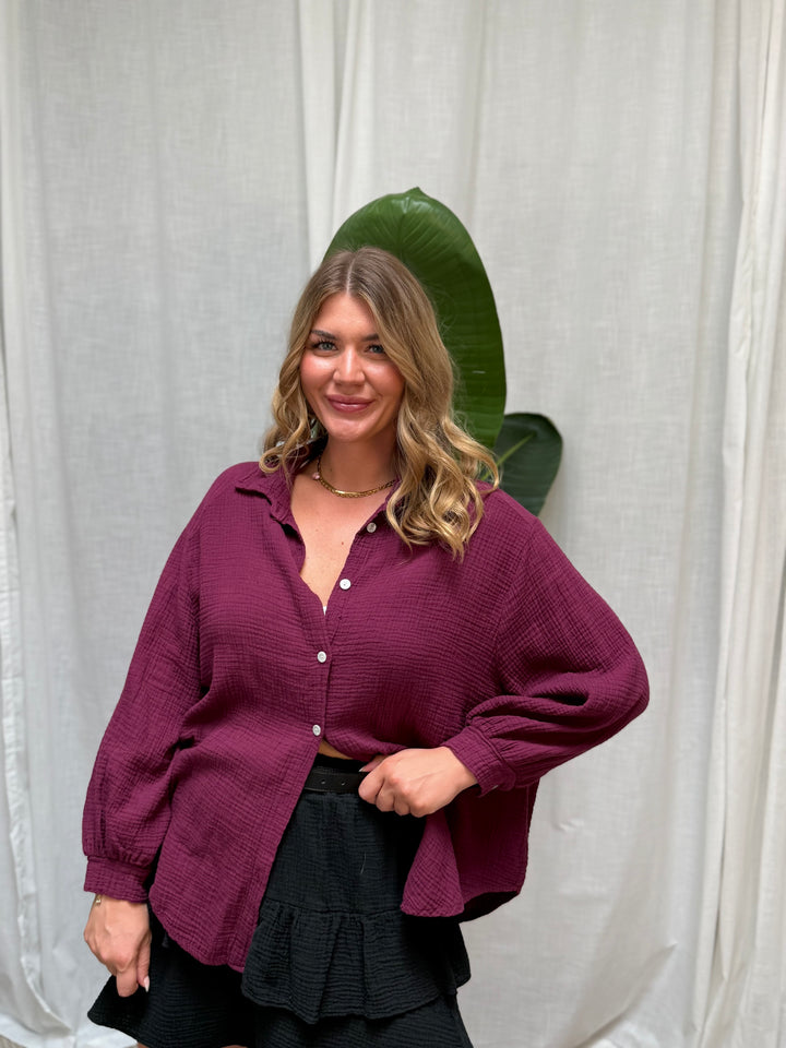 Musselin Bluse Bali - Kurz Burgundy
