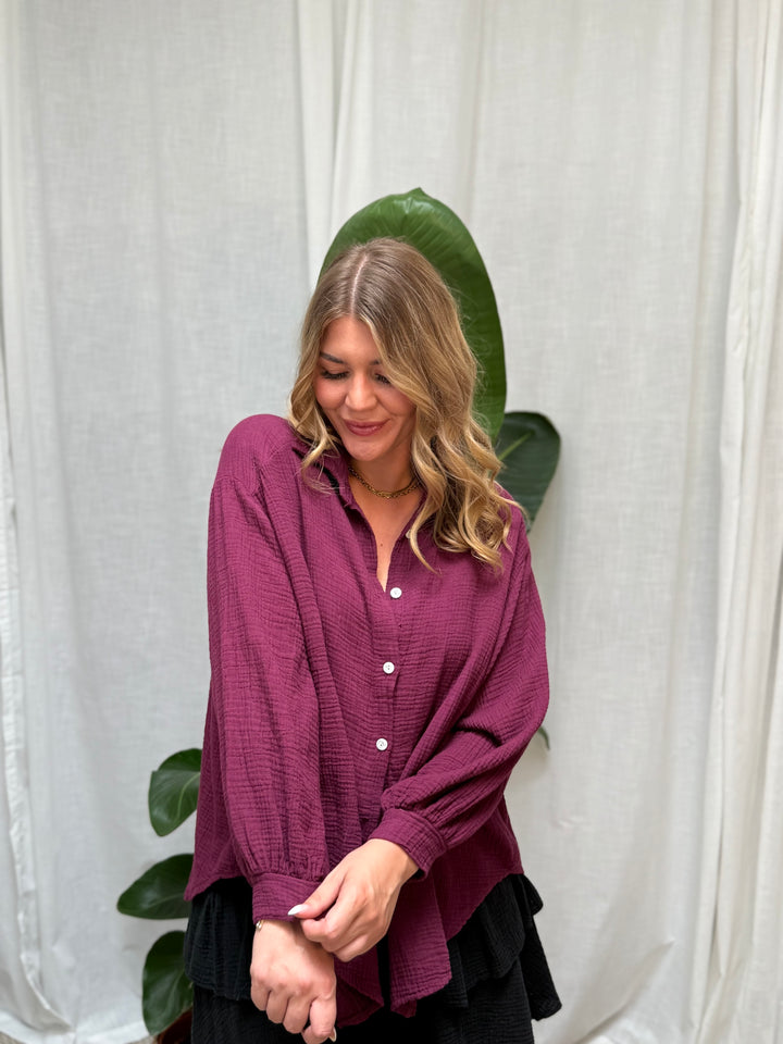Musselin Bluse Bali - Kurz Burgundy