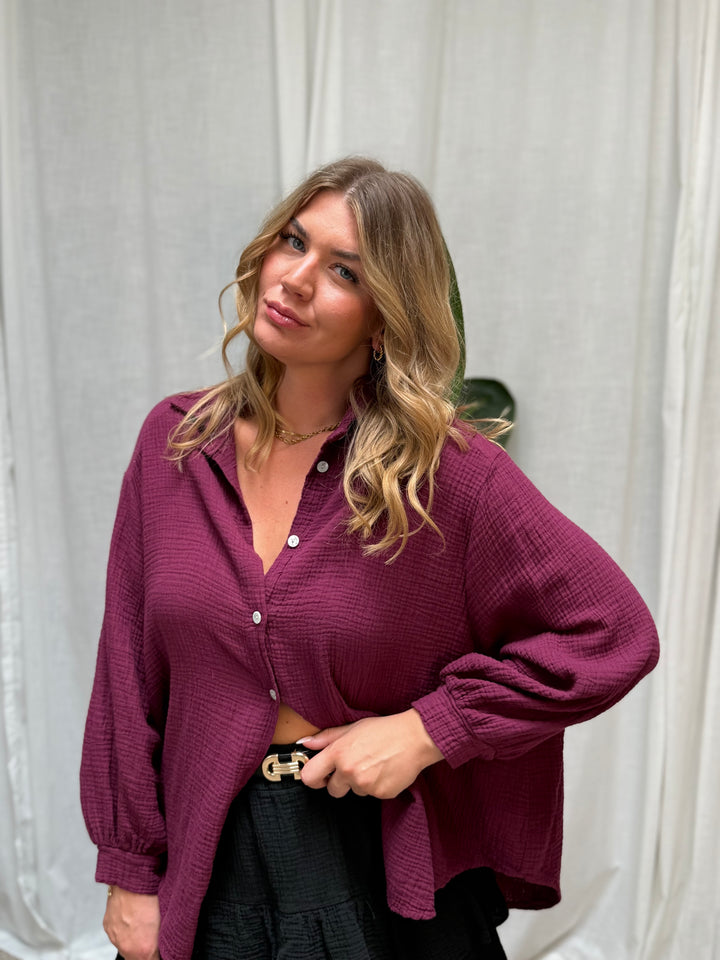 Musselin Bluse Bali - Kurz Burgundy