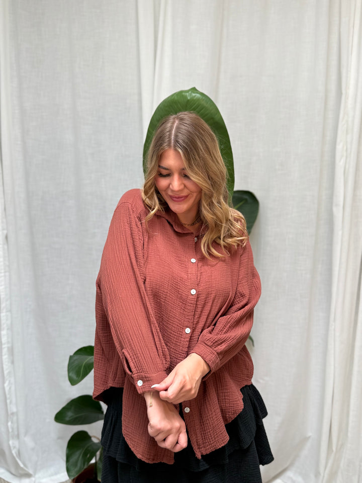 Musselin Bluse Bali - Kurz Cinnamon Braun