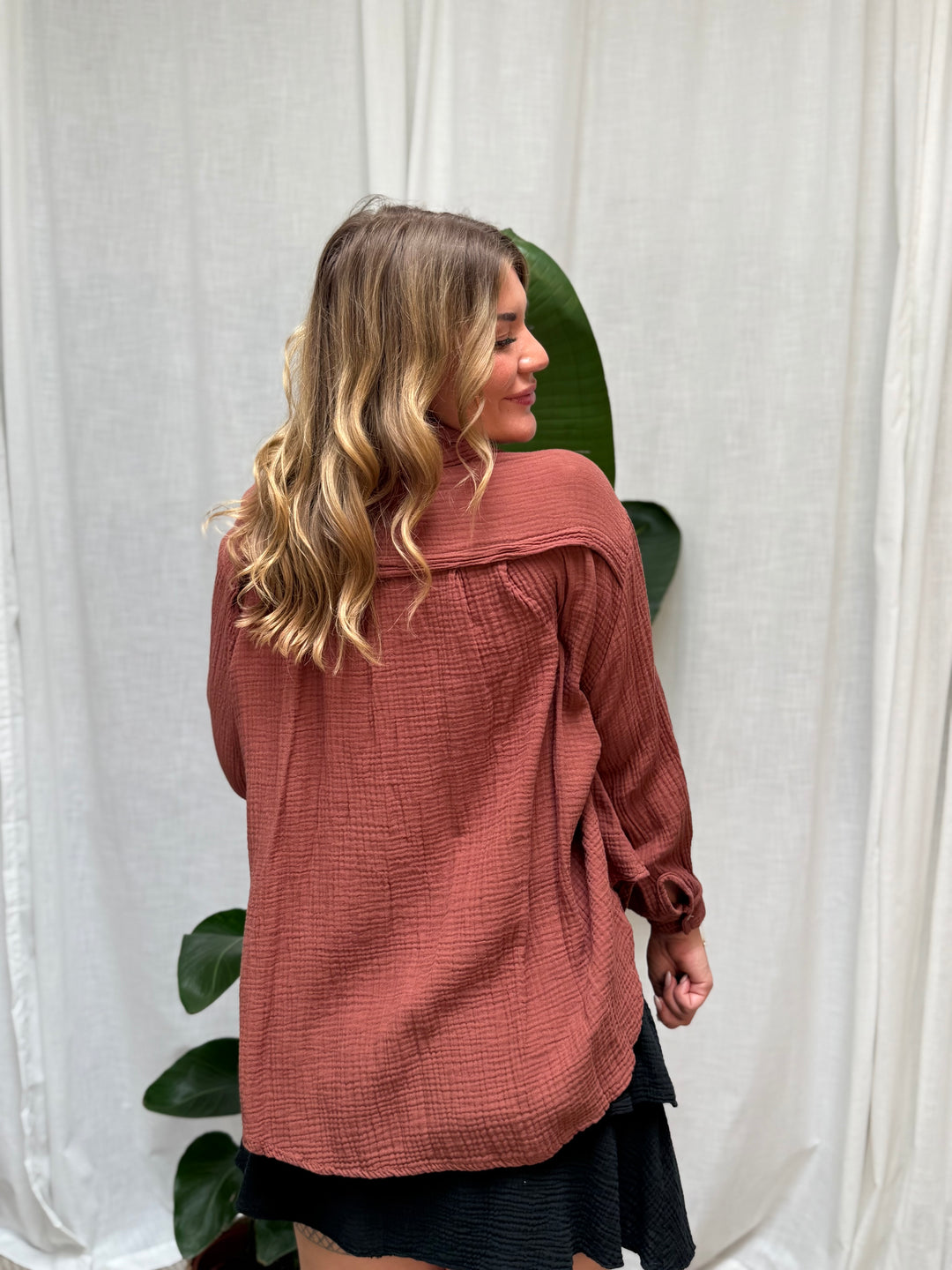 Musselin Bluse Bali - Kurz Cinnamon Braun