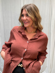 Musselin Bluse Bali - Kurz Cinnamon Braun