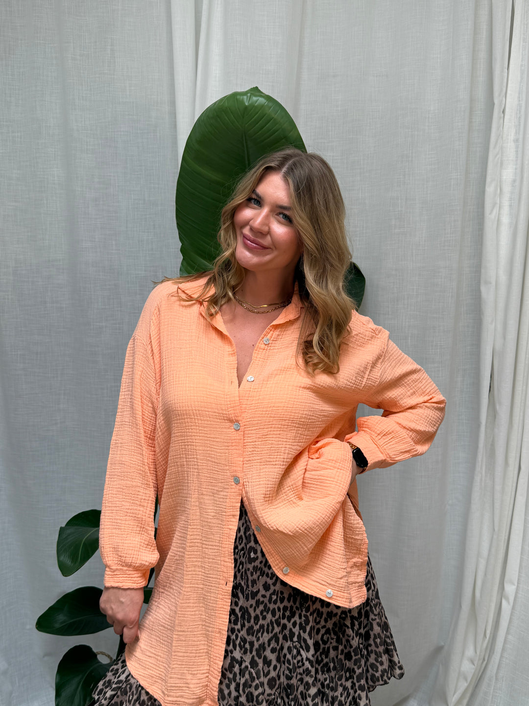 Musselin Bluse Maui - Lang in Apricot