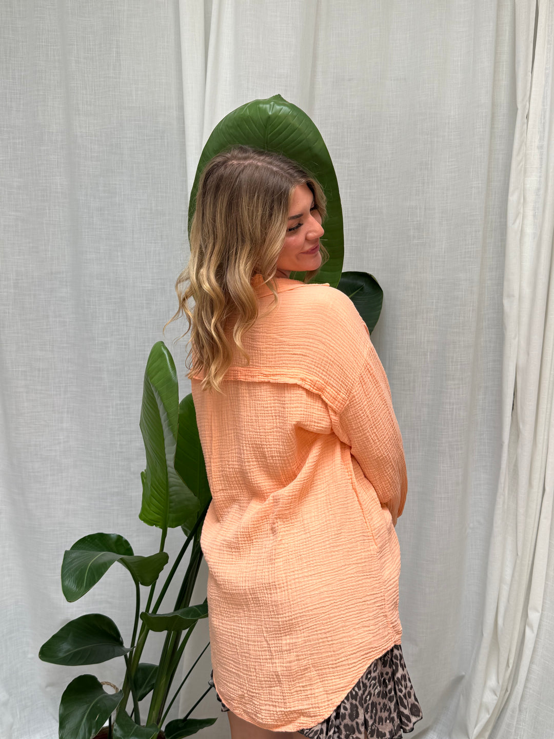 Musselin Bluse Maui - Lang in Apricot