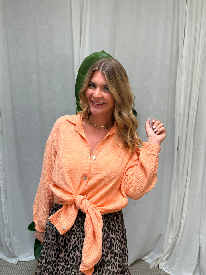Musselin Bluse Maui - Lang in Apricot