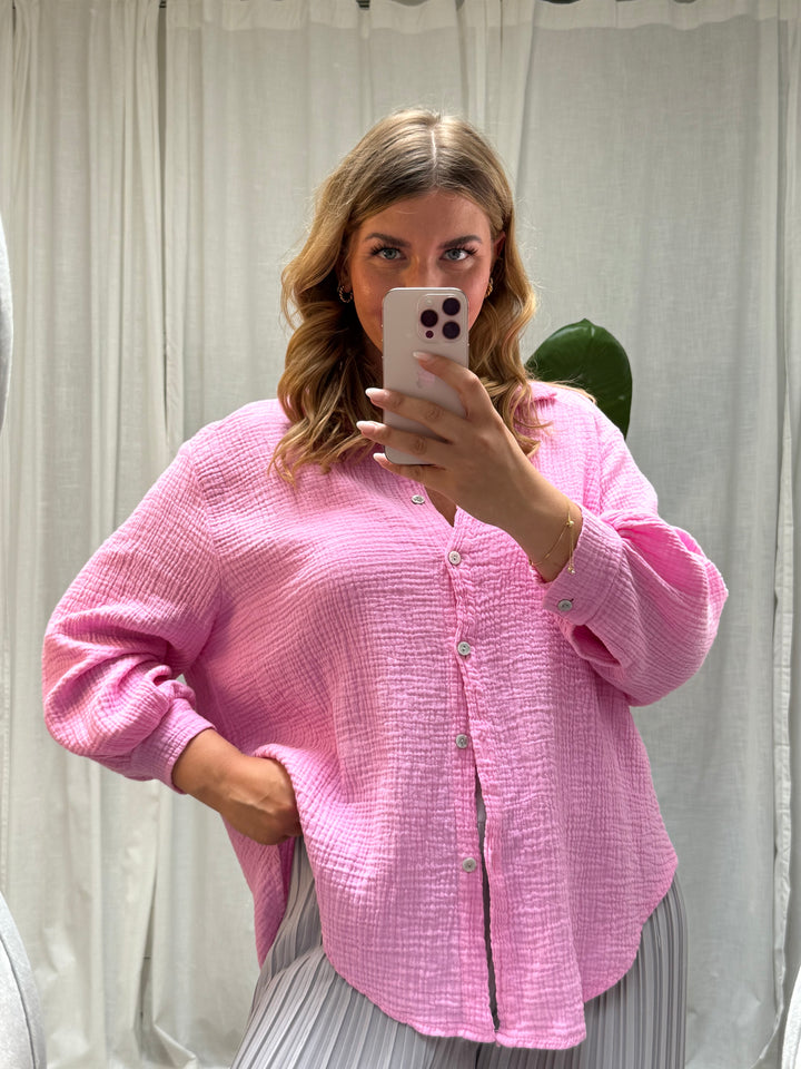 Musselin Bluse Bali - Kurz Candy Pink