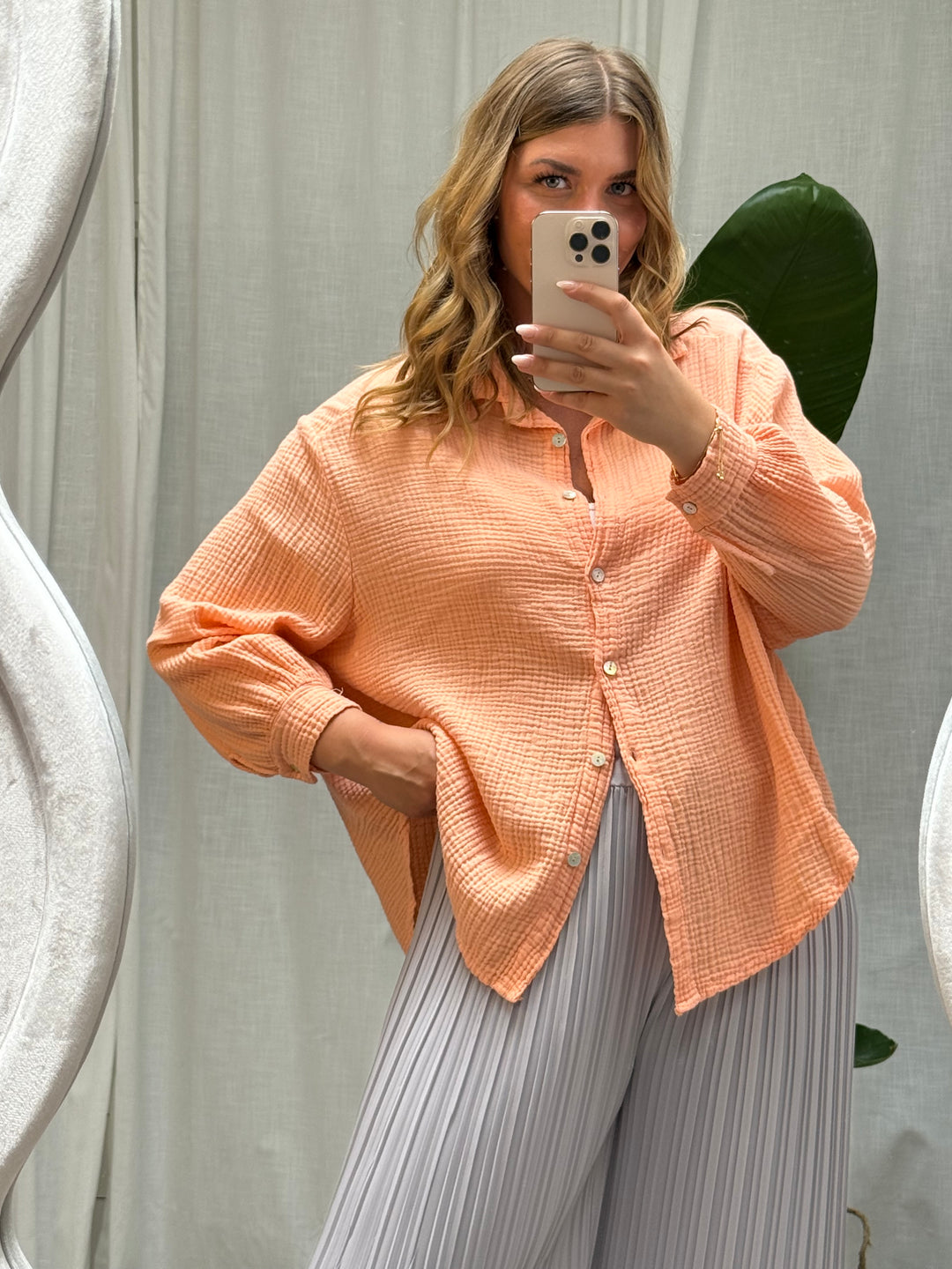 Musselin Bluse Bali - Kurz in Apricot