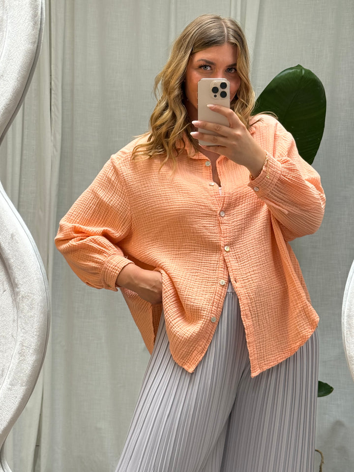 Musselin Bluse Bali - Kurz in Apricot