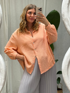 Musselin Bluse - Kurz in Apricot