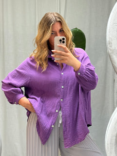Musselin Bluse - Kurz Lila