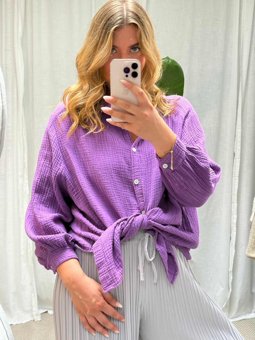 Musselin Bluse Bali - Kurz Lila