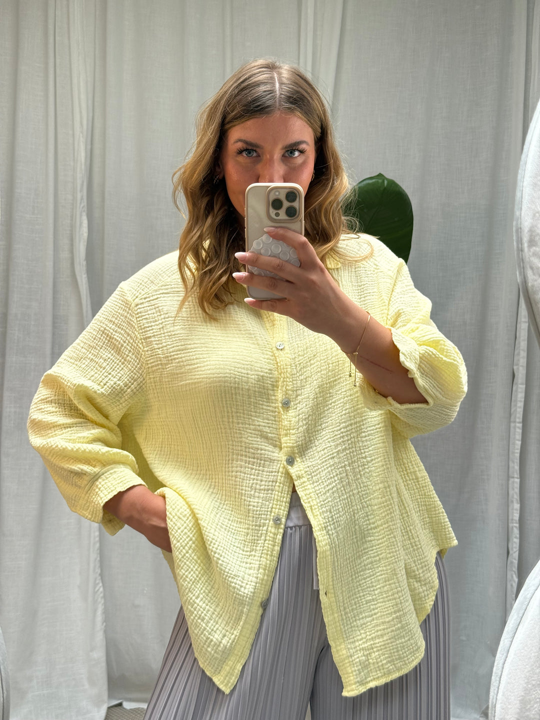Musselin Bluse Bali - Kurz in Butter Yellow