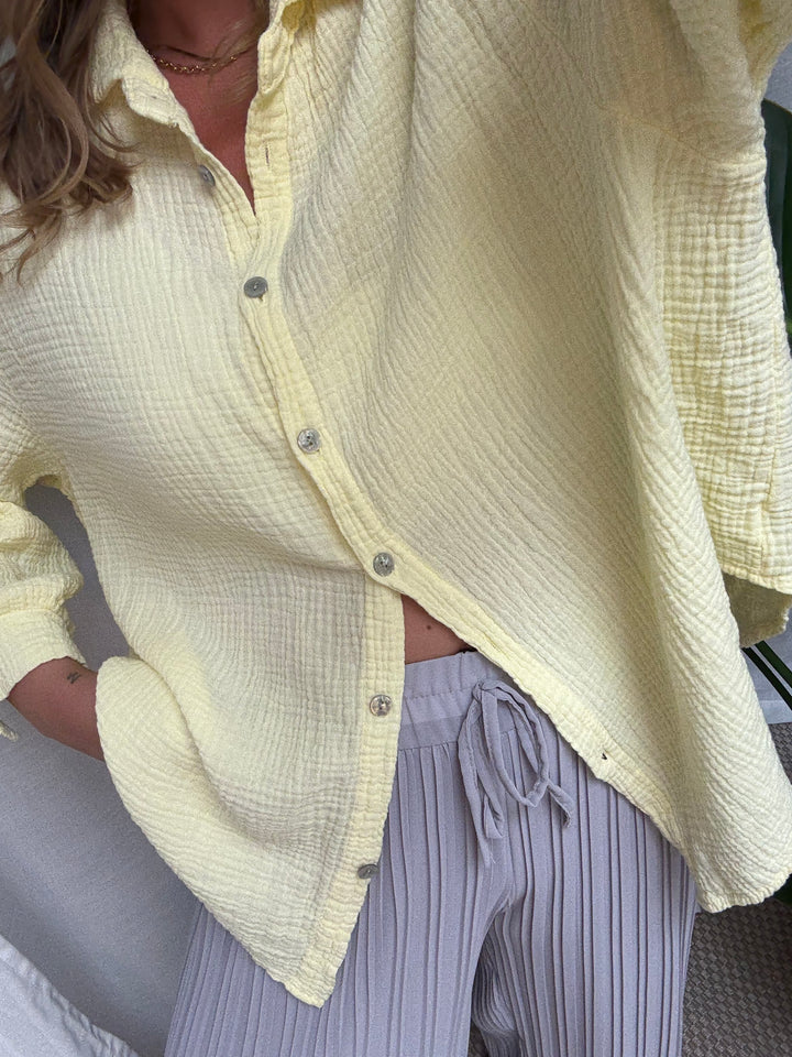 Musselin Bluse Bali - Kurz in Butter Yellow