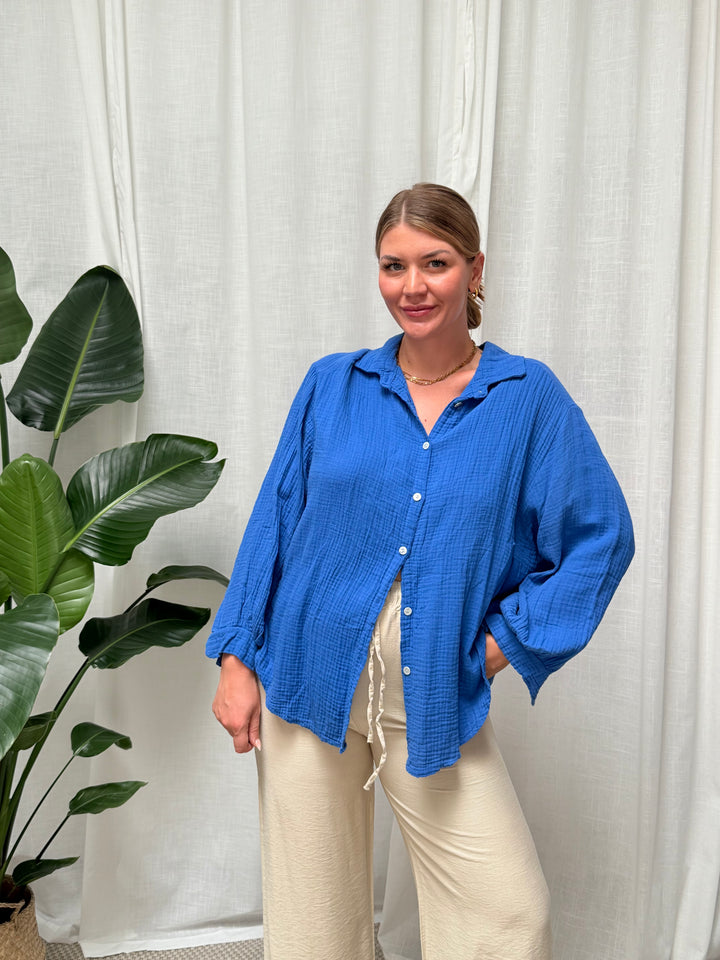Musselin Bluse Bali - Kurz Royalblau