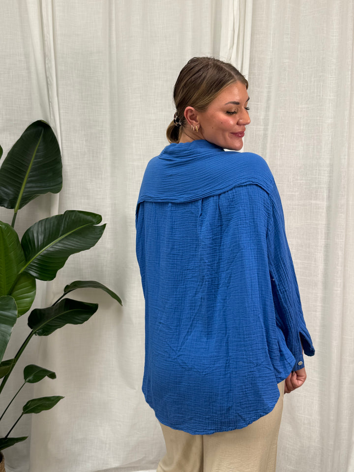 Musselin Bluse Bali - Kurz Royalblau
