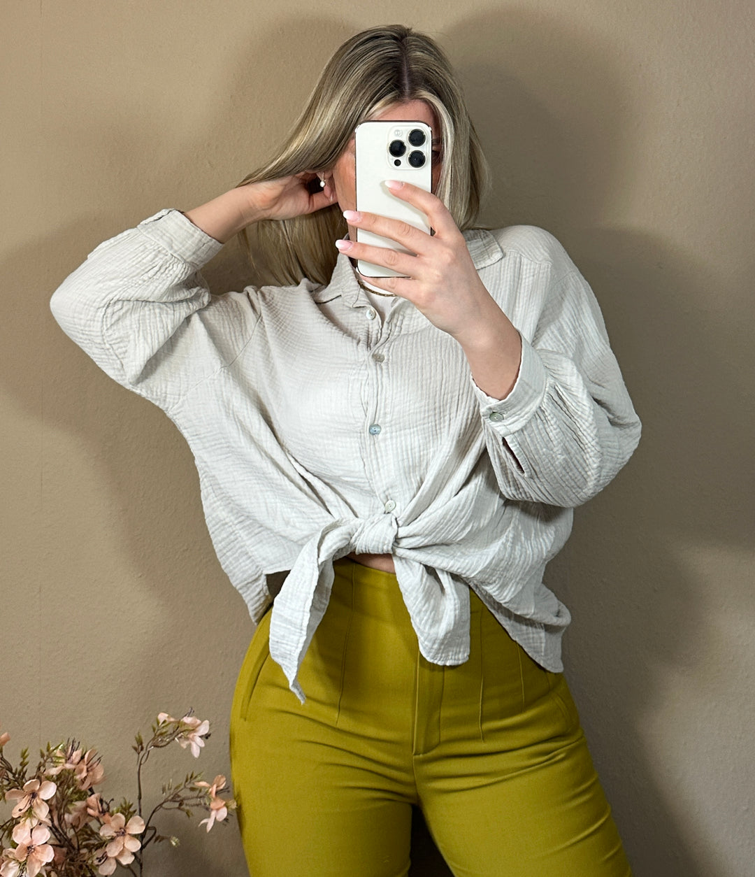 Musselin Bluse Bali - Kurz Beige