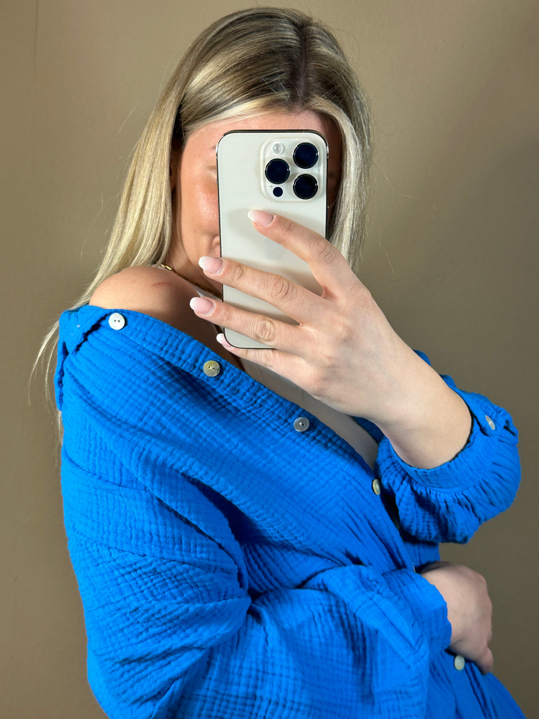 Musselin Bluse Bali - Kurz Royalblau