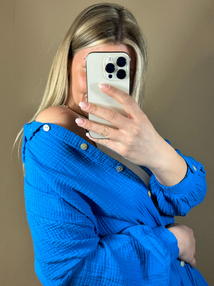 Musselin Bluse Bali - Kurz Royalblau